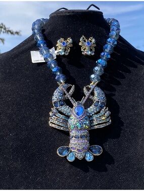 Turquoise Bead Double-Strand Necklace with Ornate Floral Clasp - Women Jewelry
